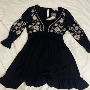 Francesca's Collections Black Dress with Floral Embroidery